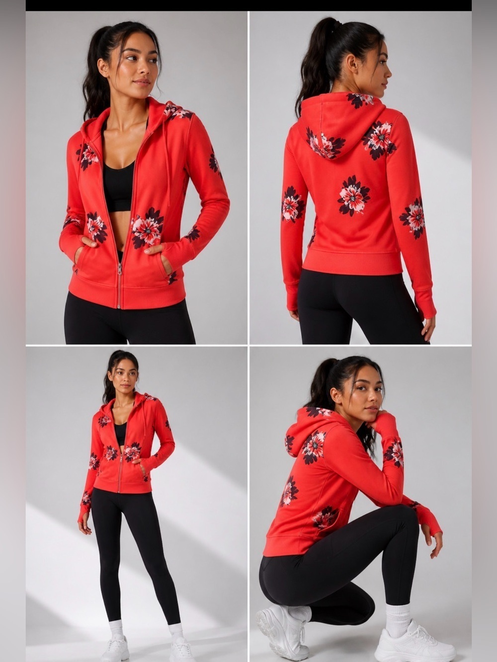 Lululemon Scuba Hoodie Red Floral Print Full Zip Sz 2 Discontinued - Picture 6 of 9